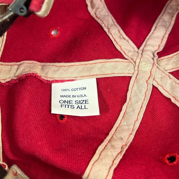 VTG Abercrombie & Fitch Hat Spellout Cap Red Heavy Canvas Leather Strap 80s USA - Picture 10 of 13